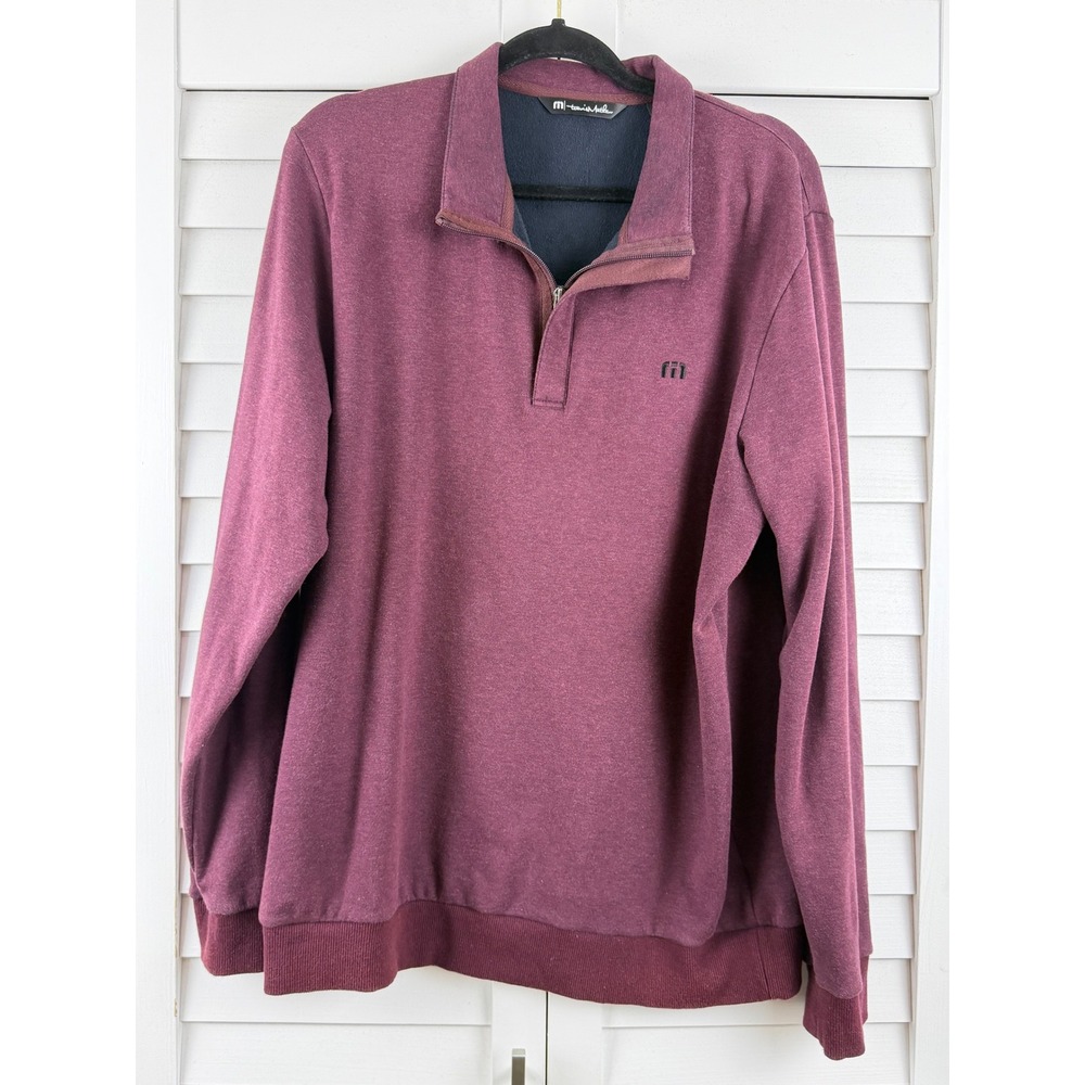 Travis Mathew Quarter Zip Pullover Mens L Maroon Heathered Long Sleeve